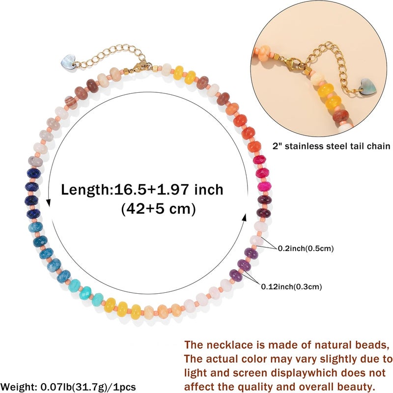 Badu Gemstone Beaded Necklace for Women Colorful Natural Stone Freshwater Pearl Surfer Beach Rainbow Necklace Jewelry Gift - Image 2